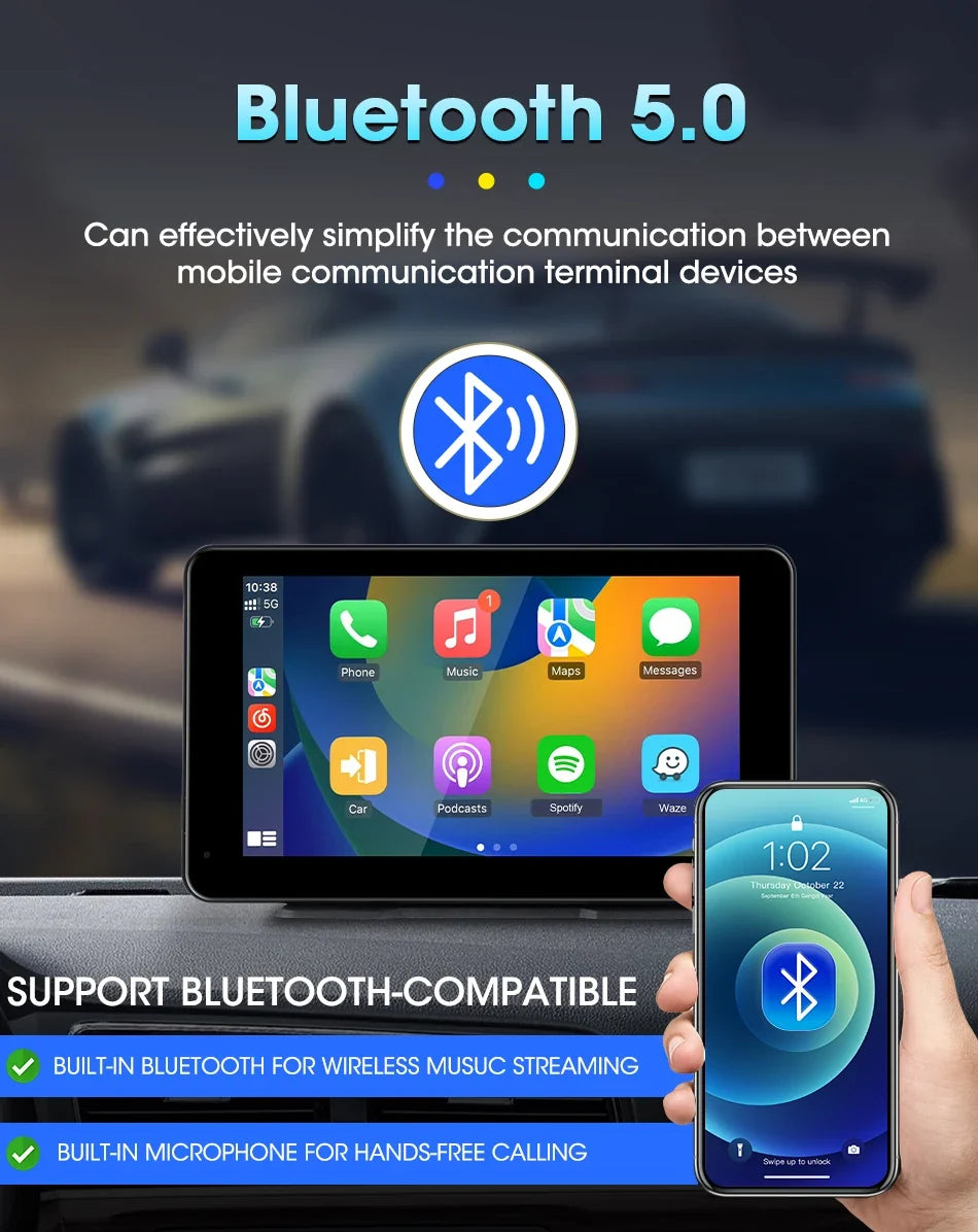 11.3 Inch Portable CarPlay Screen – HD Wireless Touch Display for Apple CarPlay and Android Auto