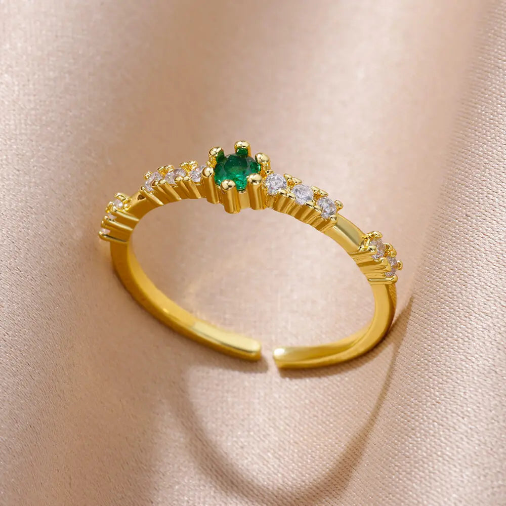 Tiny Green Zircon Round Rings For Women Geometric Stainless Steel Ring Luxury Wedding Christmas Jewelry Gift Free Shipping