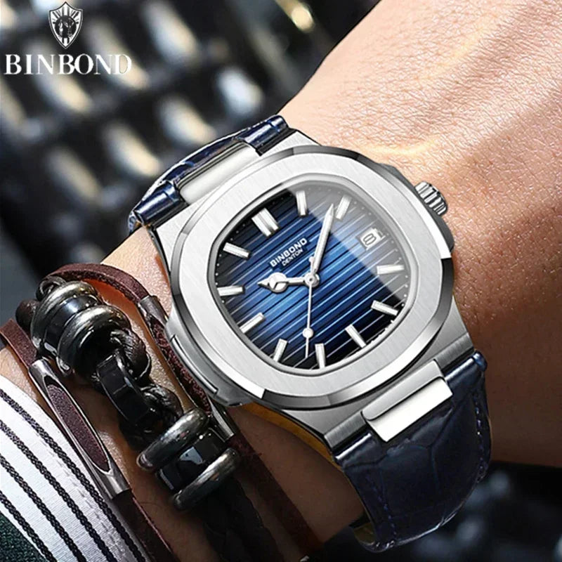 Casual Business New Blue Leather Man Clock Men Luxury Watch Automatic Watches Mens Fashion Quartz Wristwatches Montre Homme 2026