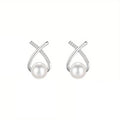 S925 silver, women's cross-tail shellfish pearl earrings, inlaid with synthetic zircon, elegant and suitable for daily wear
