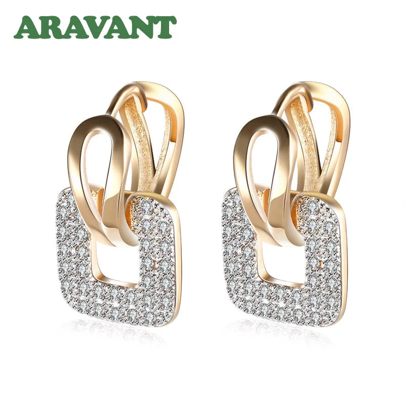Aravant 925 Silver 18K Gold Square Hoop Earrings For Women Wedding Party Fashion Jewelry