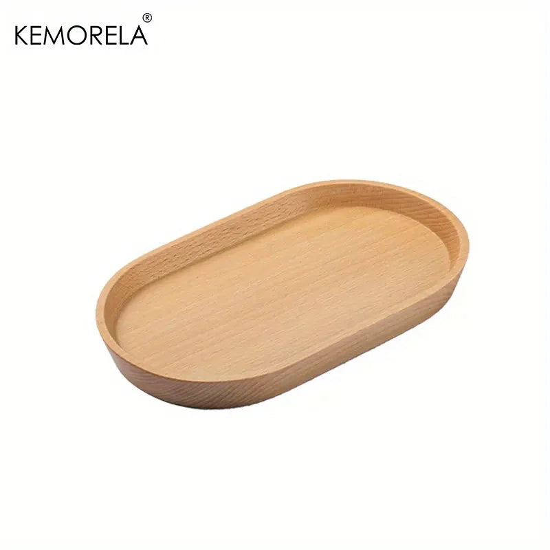 KEMORELA 1PCS Tableware Solid Wood Round Dessert Plate Japanese-style Wooden Tray Snack Plate Dried Fruit Plate Wooden Plate