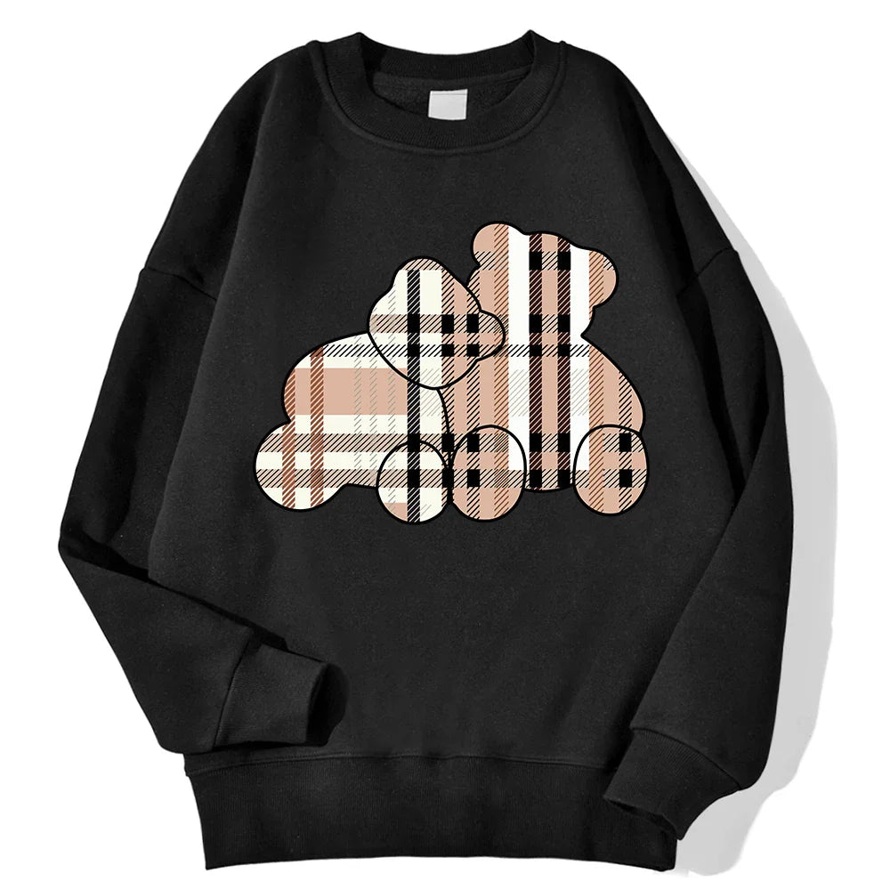 Women Beige Teddy Bear Print Crewneck Pullover Sweatshirt - Image 17