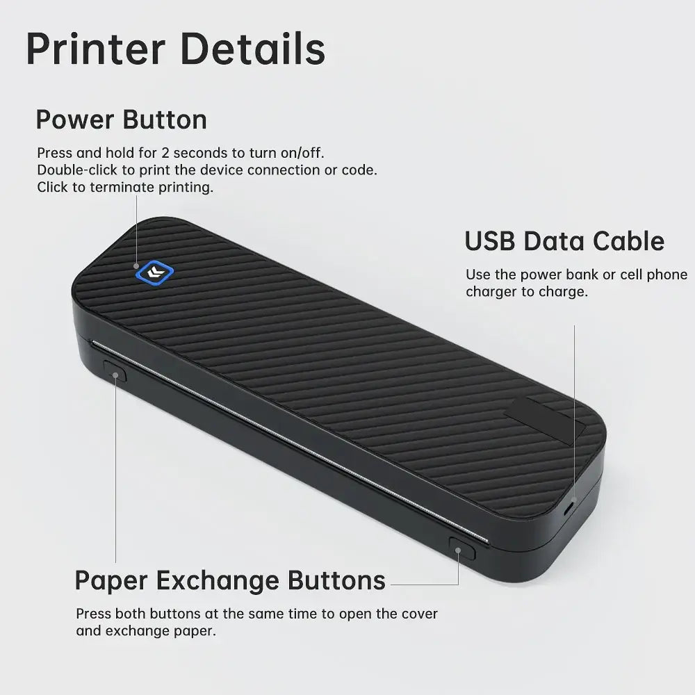 Portable A4 Thermal Printer – Bluetooth Wireless Mini Document Printer