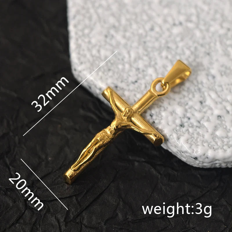 Classic Jesus Cross Necklace 18K Gold Plated Stainless Steel Religious Jewelry Polished & Durable for Men Women Christians