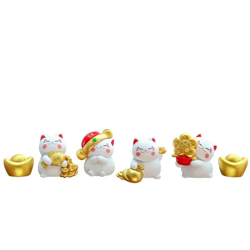 4/6pcs Cartoon Lucky Cats Figurines Miniatures Micro Landscape Ornaments For Home Room Desktop Decorations Accessories Gifts