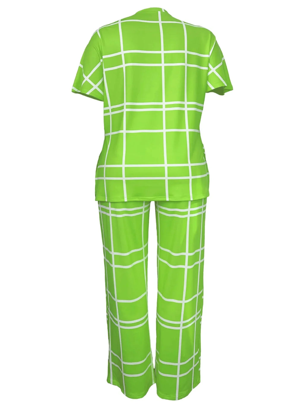 Women's Striped Grid Print Casual Two Piece Short Sleeve Set - Image 21