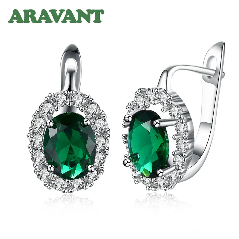 925 Silver Green/White Zircon Drop Earring For Women Wedding Jewelry