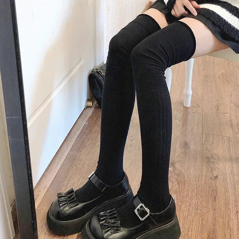 Stylish Ribbed Knee High Socks for Women - Polyester Cotton - Image 8