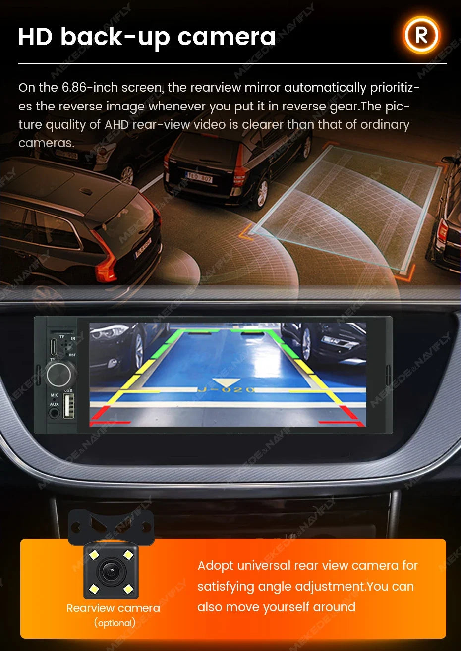 1-DIN Car Stereo with 6.86" Touch Screen – Wireless CarPlay & Android Auto