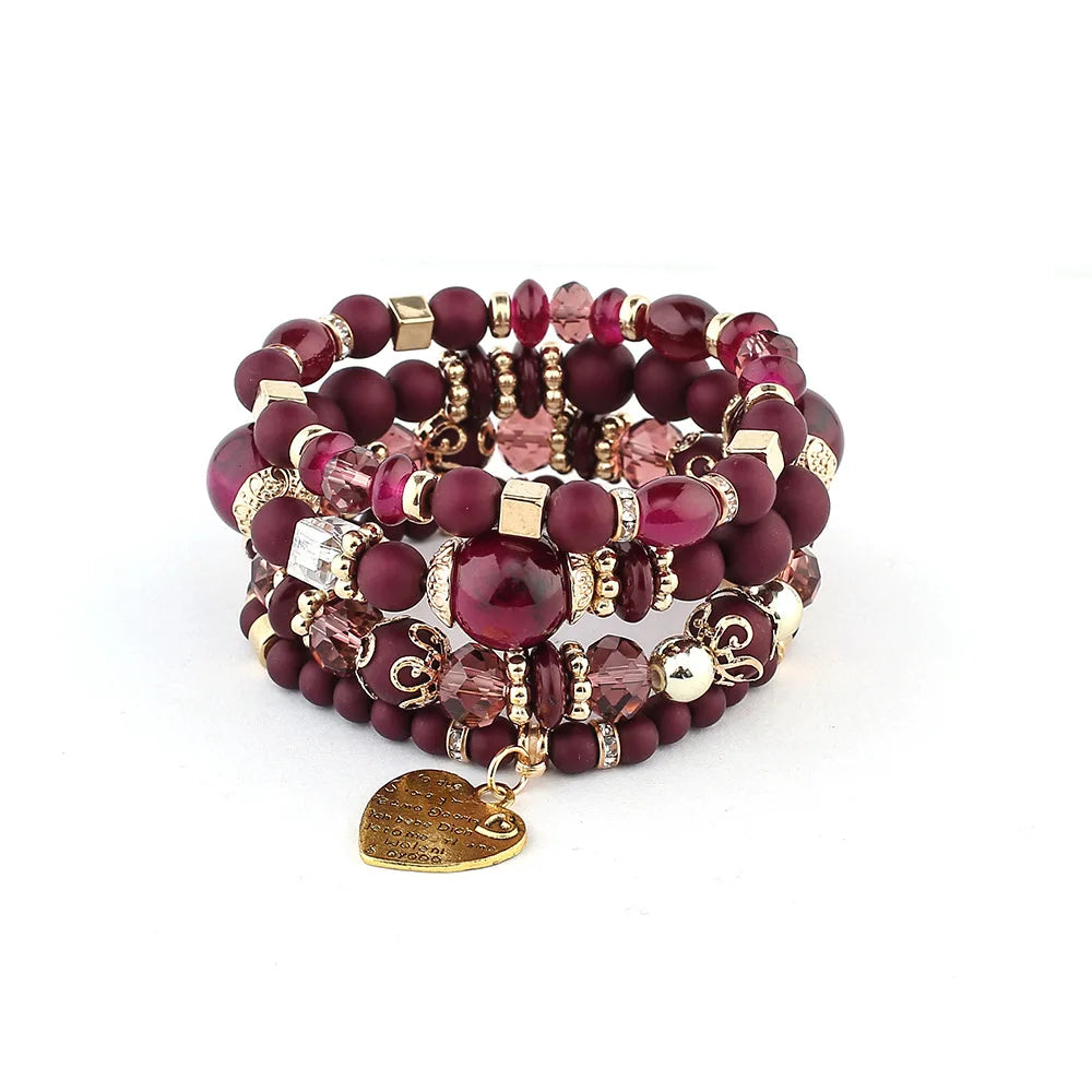 4Pcs/set Boho Ethnic Heart Beaded Bracelet Set For Women Handmade Crystal Beads Chain Bangle Female Bohemia Jewelry Gift