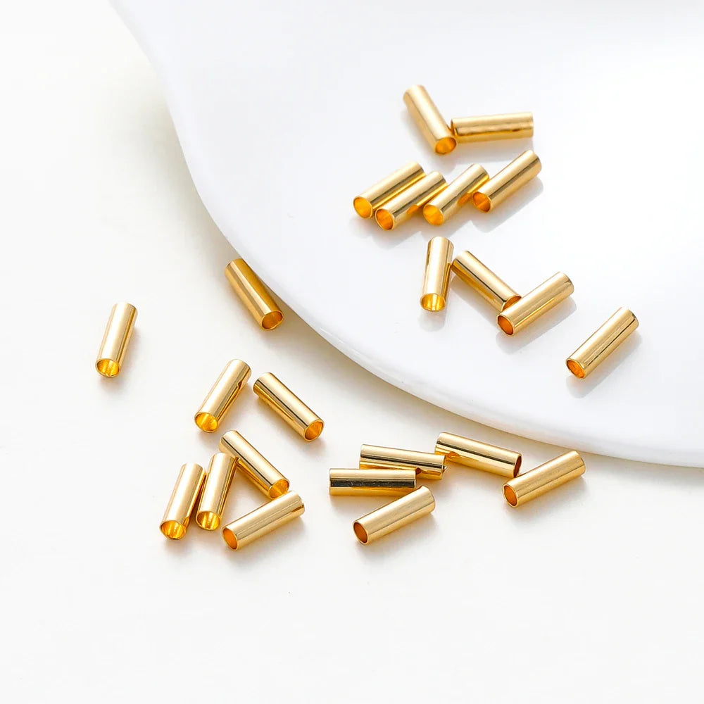 100pcs14K 18K Gold Plated Brass Noodle Tube Cylinder Straight Beads 5 6 7mm Spacer Loose Beads For DIY Bracelet Jewelry Making