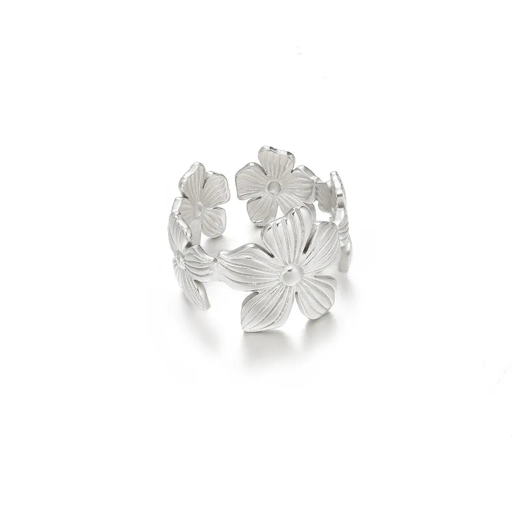Unique Design Flower  Rings For Women Geometric Stainless Steel Flower Opening Ring Gold Color Jewelry Gift Anillos