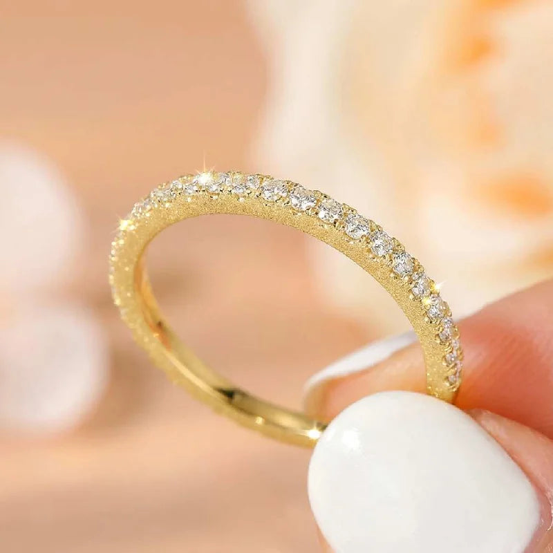 925 Sterling Silver 2mm Fashion Simplicity  Half Full Zircon Stackable Plain Ring For Women Daily Personalized Fine Jewelry