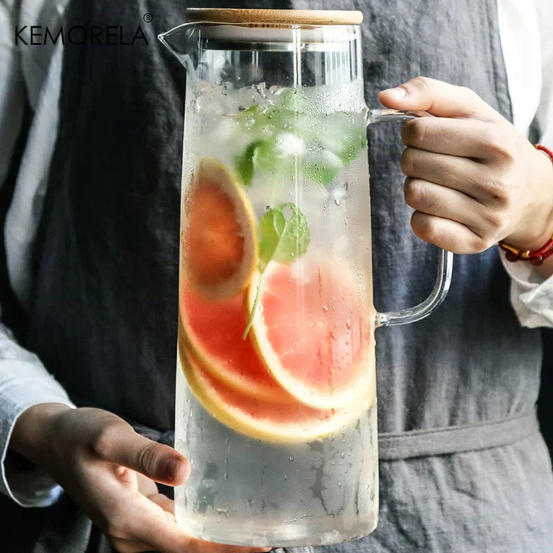 New 1000ML/1500ML Thickened Glass Kettle Bamboo Lid With Filter Cover, Can Be Added To The Kettle For Juice And Coffee