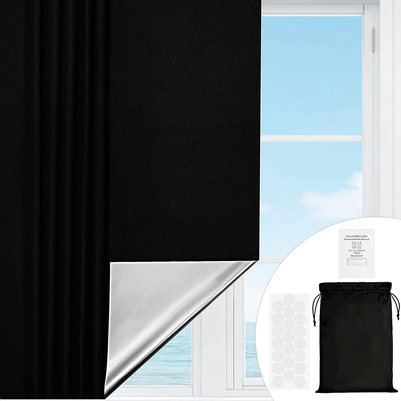 Removable Blackout Window Cloth, 100% Light Blocking Privacy Curtain