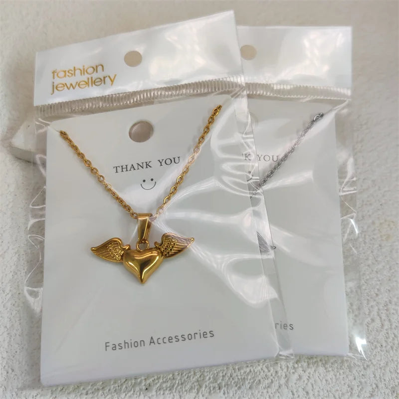 Angel's Wings Heart Rose Daisy 18k Gold Plated Stainless Steel Fashion Pendant Charm Necklaces For Women