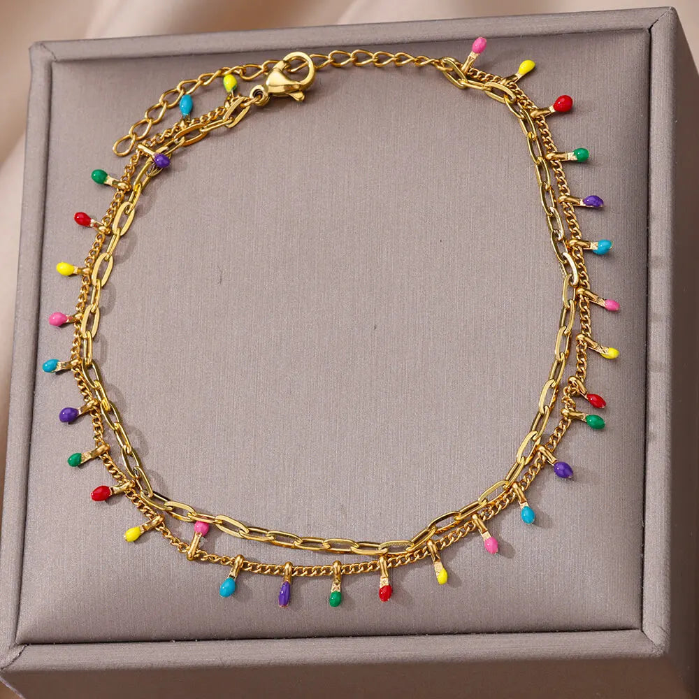 Boho Drops Anklets For Women Gold Color Stainless Steel Anklet Luxury Wedding Aesthetic Jewelry Gift