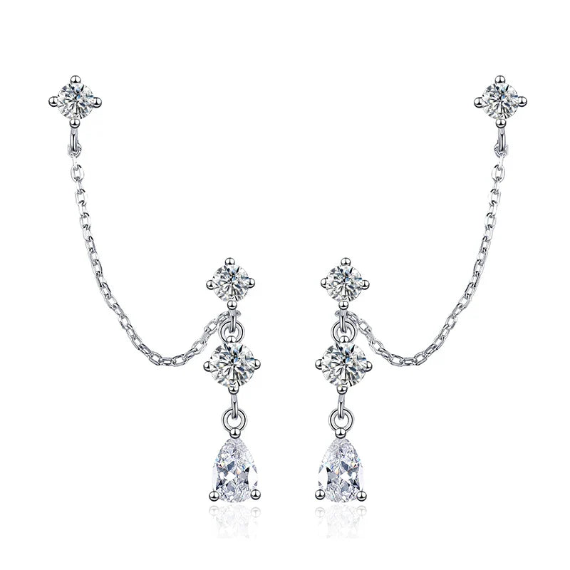 NeeTim Full Moissanite Stud Chain Earrings for Women Sparkling Lab Diamond Earring 925 Sterling Silver Women's Earrings Jewelry