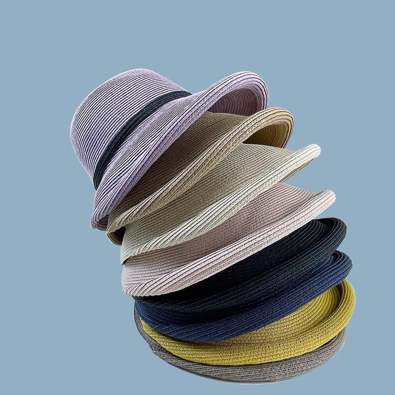 Women's Foldable Wide Brim Straw Hat Vintage Sun Hat for Travel