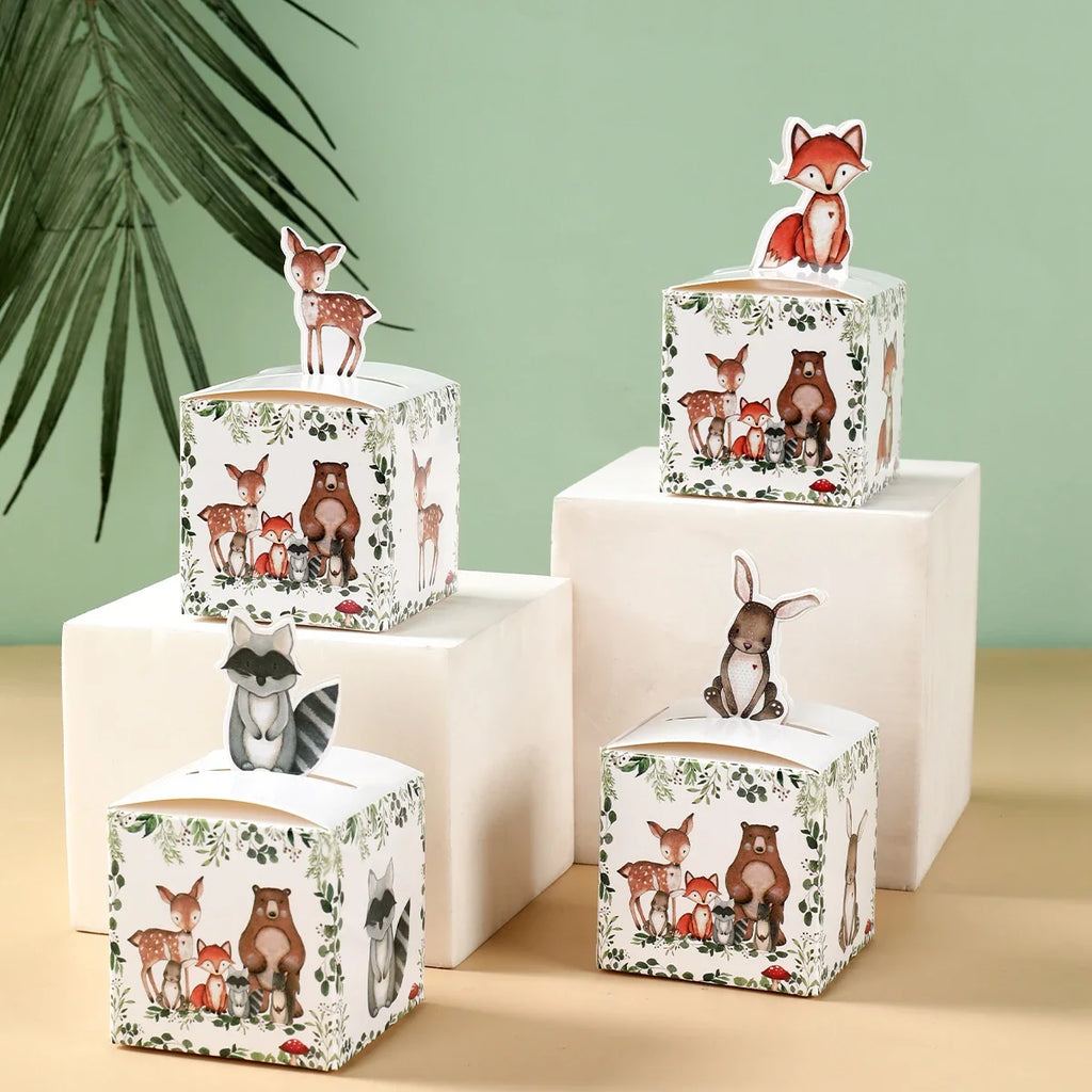 Jungle Animal Candy Boxes Safari Birthday Party Decoration Kids Gift Packaging Box Wild One Baby Shower Decor Supplies Box Bag