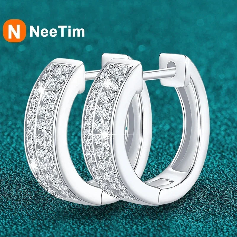 NeeTim Hoops s925 Sterling Silver Full Real Moissanite Earrings Women Sparkling Dimoand Earring Jewelry Gift Certificate