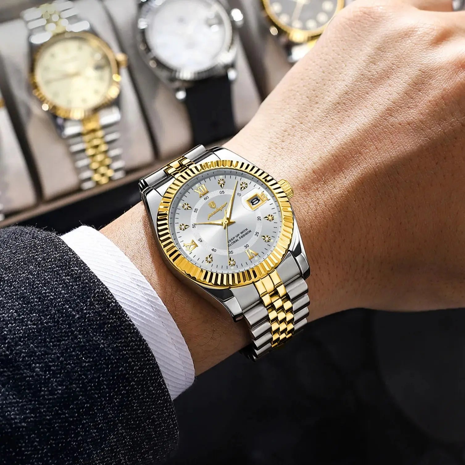 POEDAGAR Classic Luxury Men's Quartz Watches Stainless Steel Date Man Watch Waterproof Luminous Fashion Business Male Wristwatch