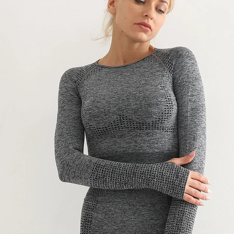 Women's Seamless Long Sleeve Yoga Crop Top Performance Athletic - Image 5