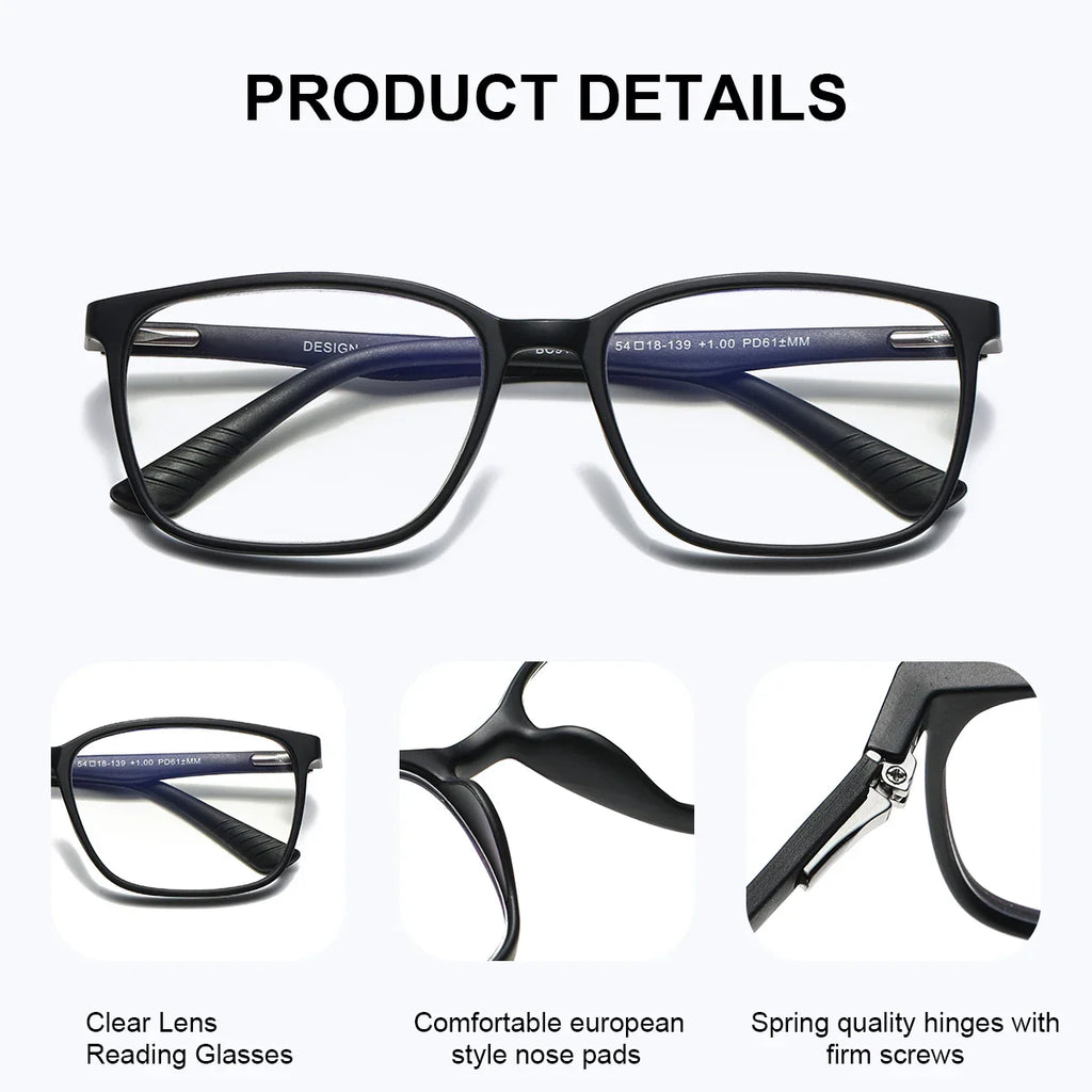 Square Anti-Fatigue Reading Glasses Lightweight PC Frame