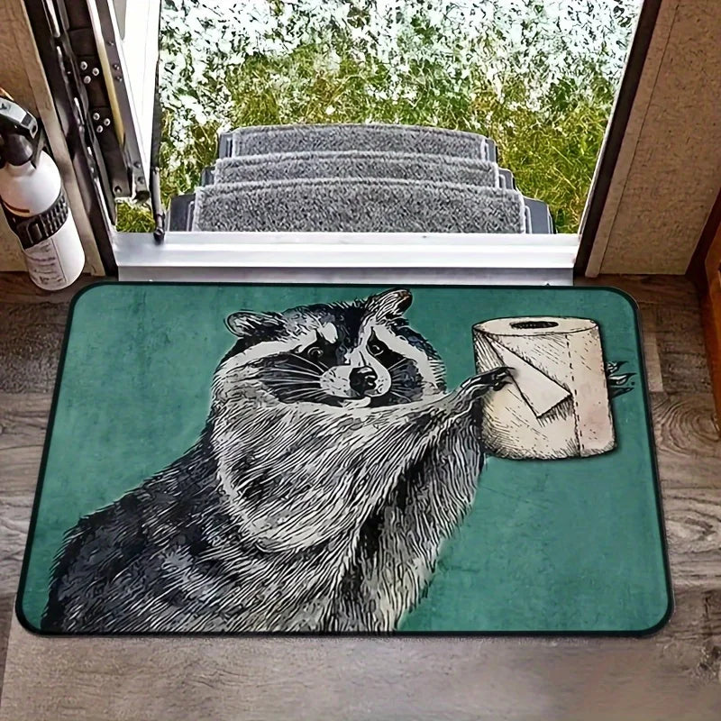VIKAMA Gray Raccoon Tissue Carpet Cute Doormat Waterproof and Anti-fouling Outdoor Carpet Welcome Mat Rug For Bedroom Home Decor