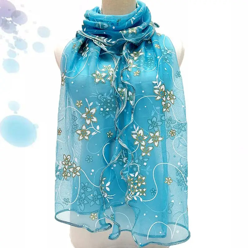 Lace Scarf Lightweight  Elegant  Print Silk Neckerchief Shawl Wraps