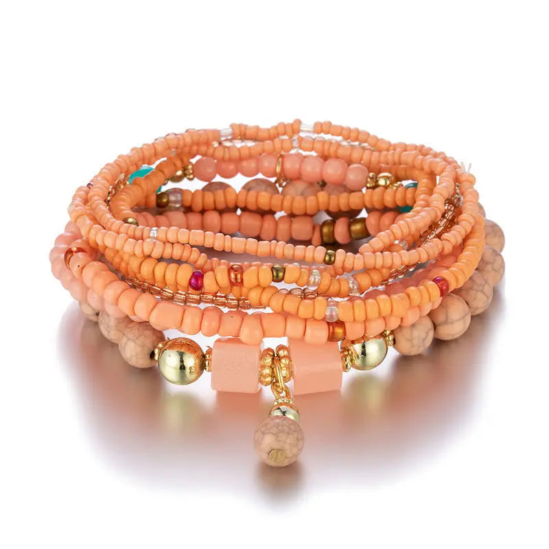 8Pcs Boho Colorful Rice Beads Bracelet Set For Women Summer Elastic  Beaded Chain Bangle Girls Fashion Jewelry Accessories