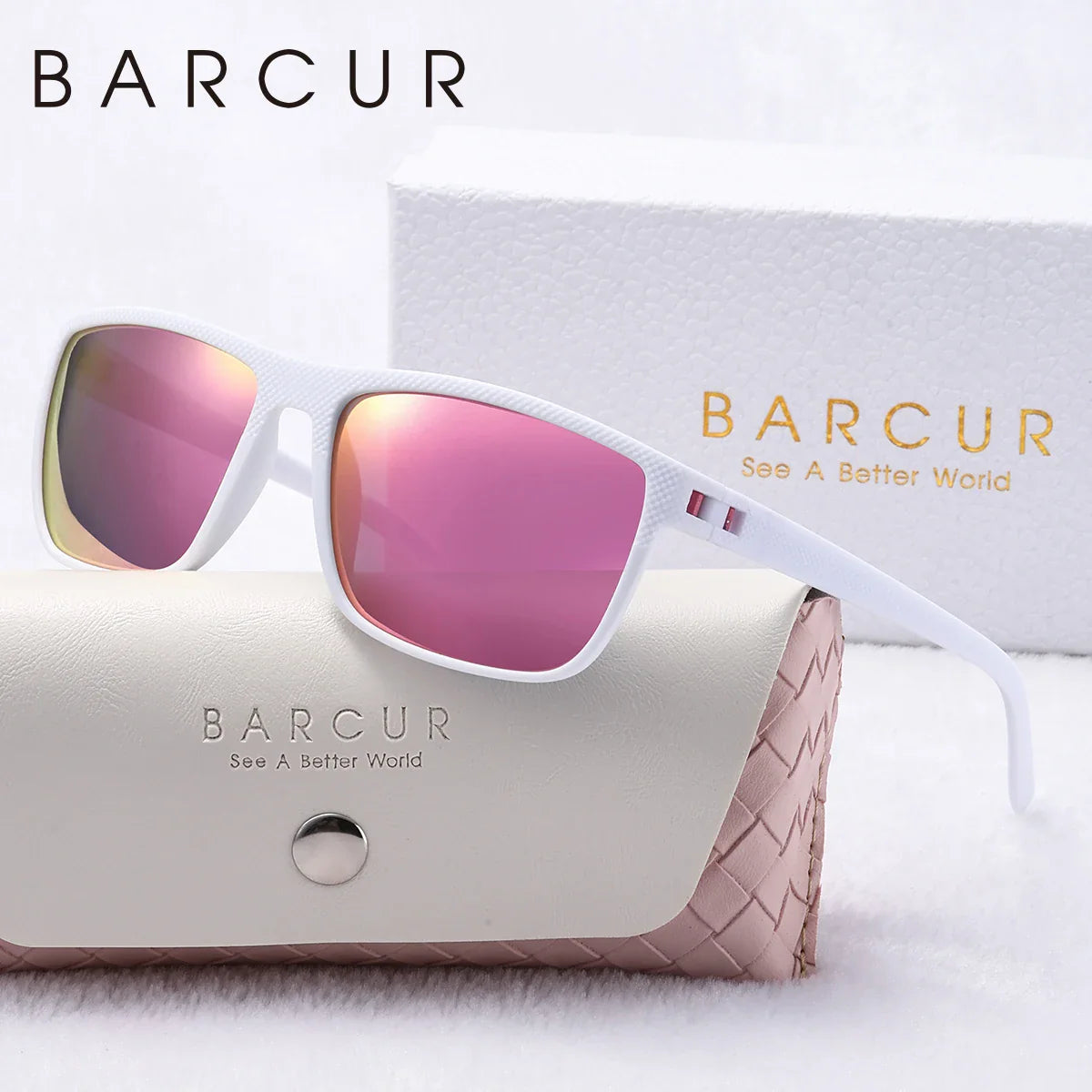 Trendy Square Polarized Sunglasses for Women White Pink Frame
