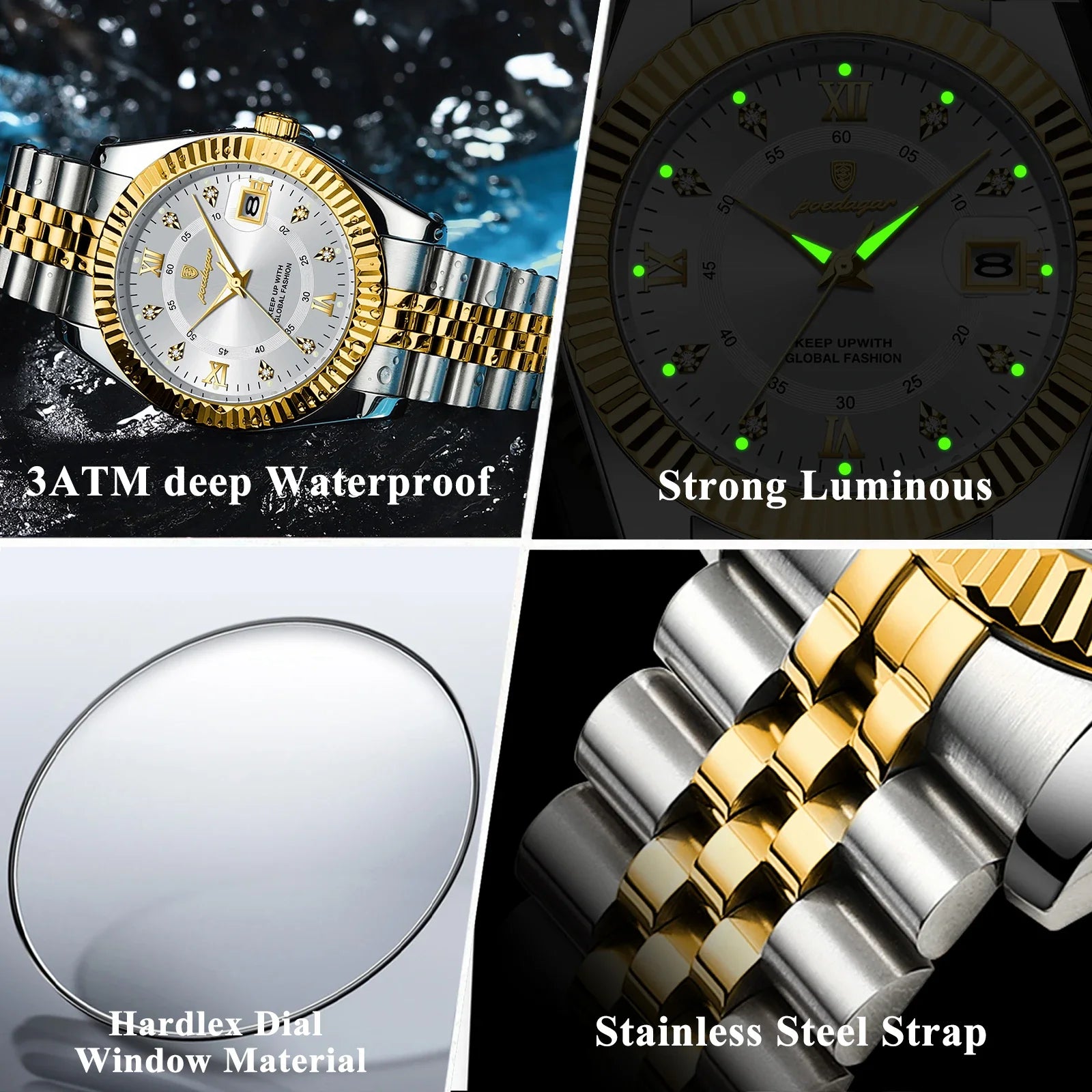 POEDAGAR Classic Luxury Men's Quartz Watches Stainless Steel Date Man Watch Waterproof Luminous Fashion Business Male Wristwatch