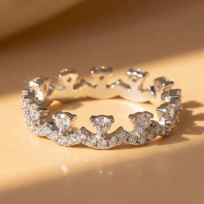 925 Sterling Silver Elegant Crown Zircon Ring for Women Stackable Accessory Party Anniversaries Wedding Jewelry Gift