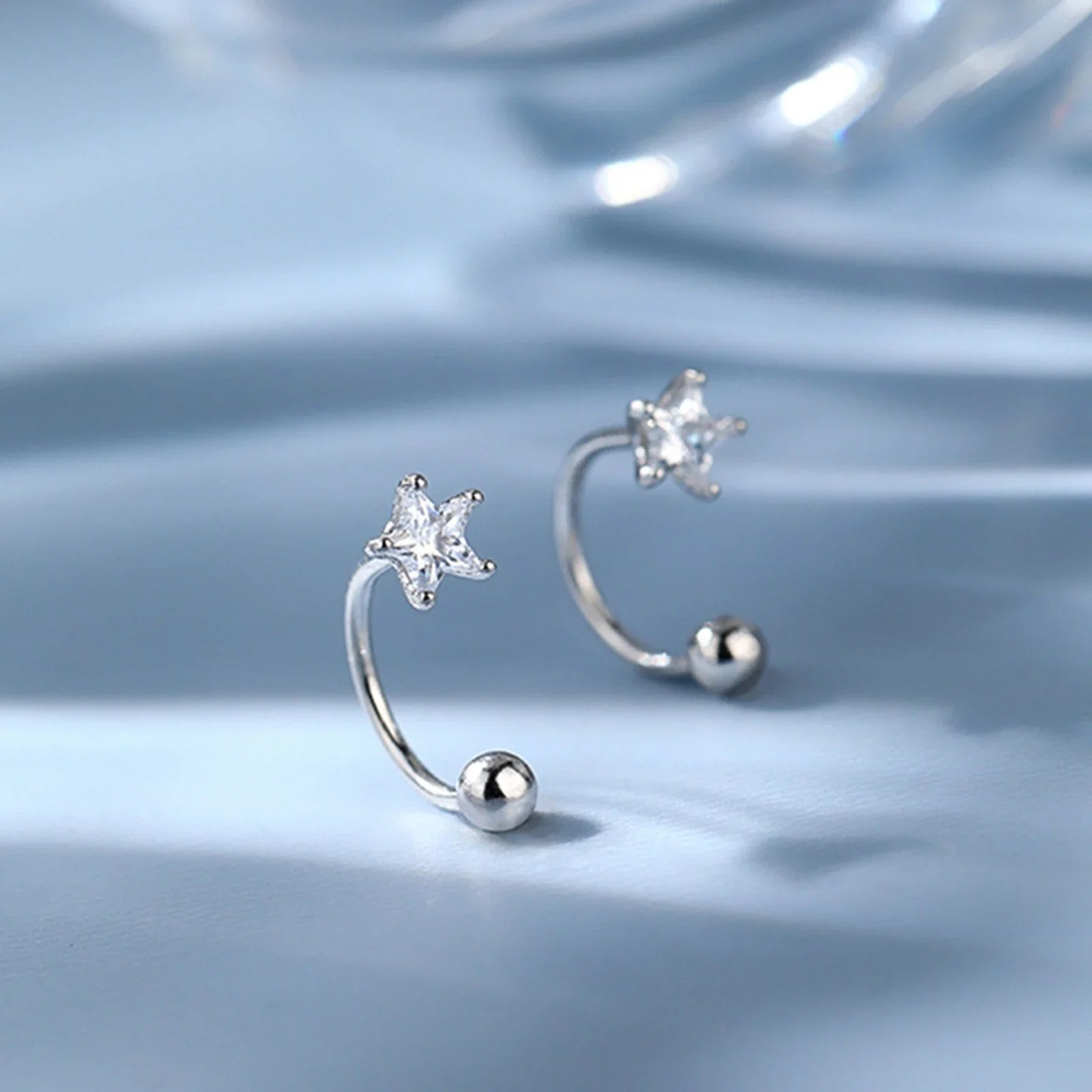 925 Silver Star Flash Crystal Summer Small Fresh Female 2022 New Trendy Personality Earrings