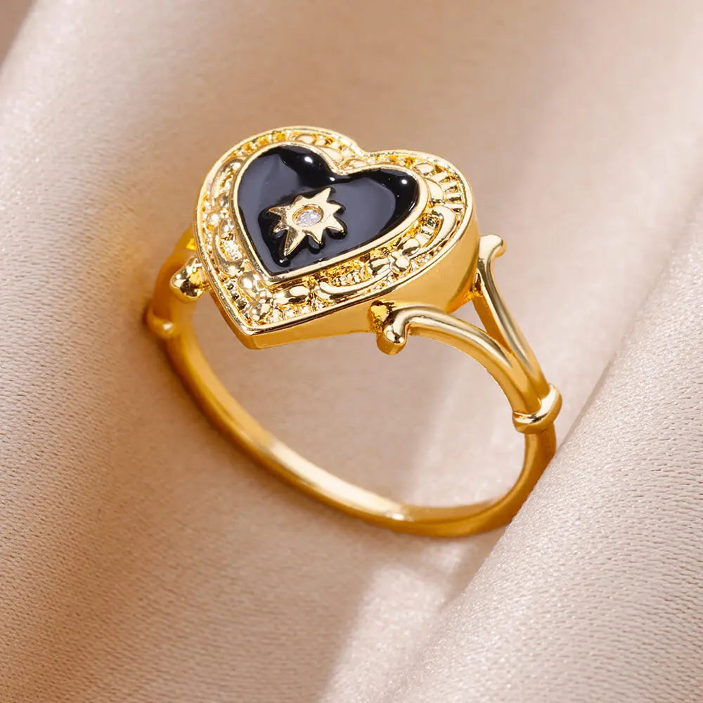 Heart Shape Zircon Rings For Women Stainless Steel Gold Color Aesthetic Couple Ring 2024 Trend Wedding Jewelry Gift For Friend