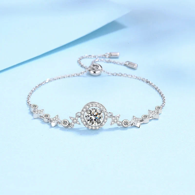 NeeTim 1ct 6.5mm Moissanite Bracelet for Women 925 Silver Sterling with 18k Gold Plated Luxury Wedding Party Bracelets Wholesale
