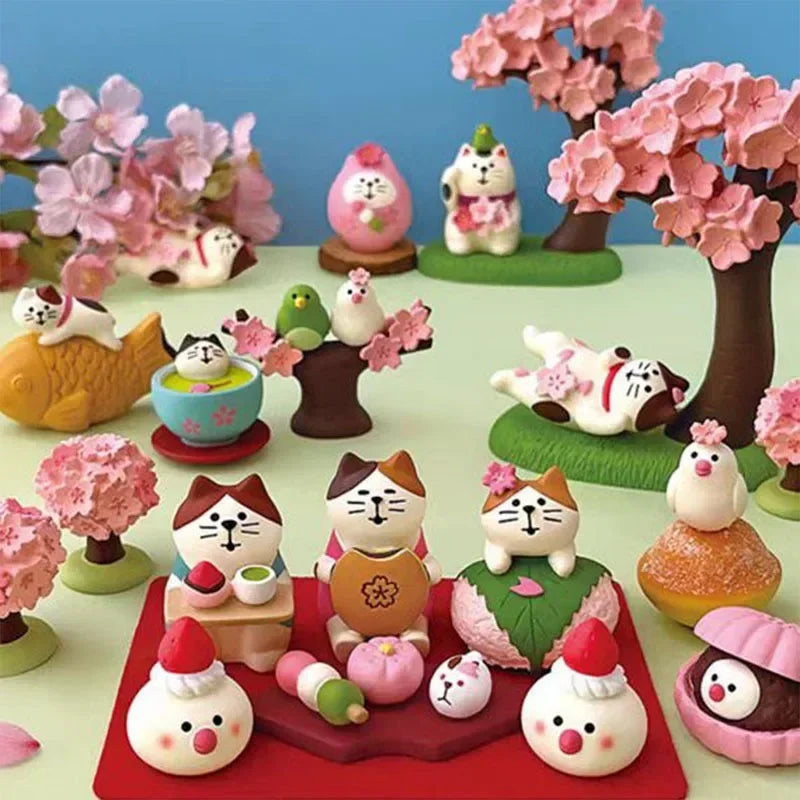Cute Cat Ornament Admiring Flowers Scene ZAKKA Cherry Blossom INS Trendy Toy DIY Resin Handicraft Ornament