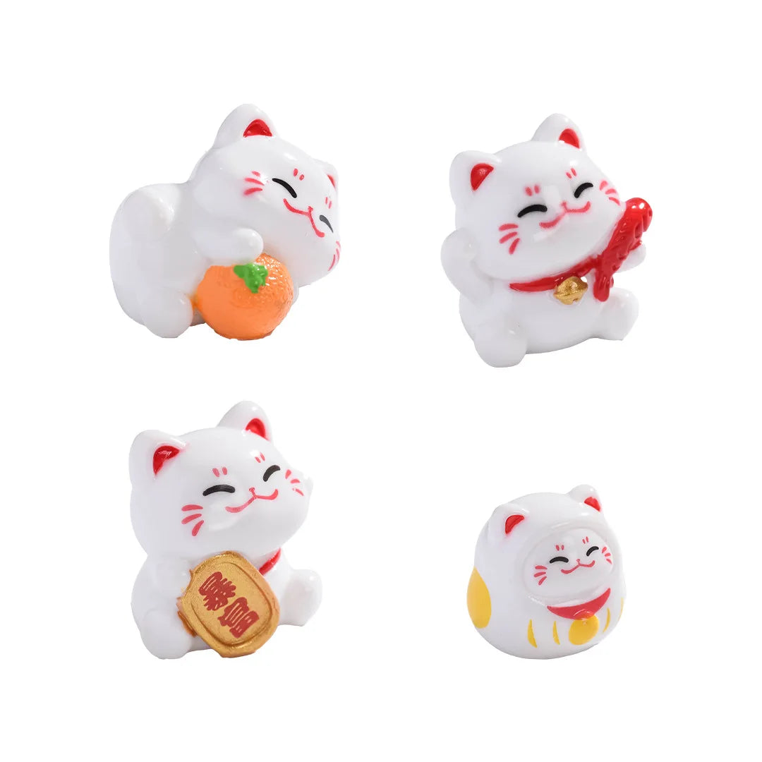 4/6pcs Cartoon Lucky Cats Figurines Miniatures Micro Landscape Ornaments For Home Room Desktop Decorations Accessories Gifts