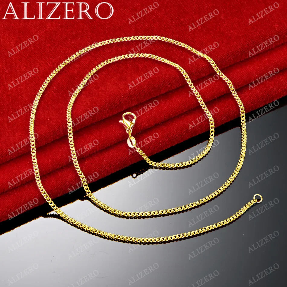 ALIZERO 18K Gold Necklace 16/18/20/22/24/26/28/30 Inch 2mm Base Chain Necklaces For Women Man Fashion Fine Jewelry Wholesale
