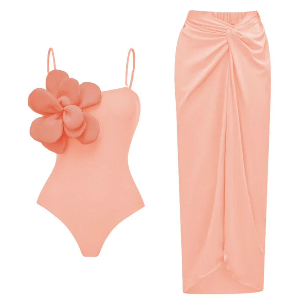 Women's 3D Floral One-Piece Swimsuit and Matching Sarong Cover-Up - Image 4