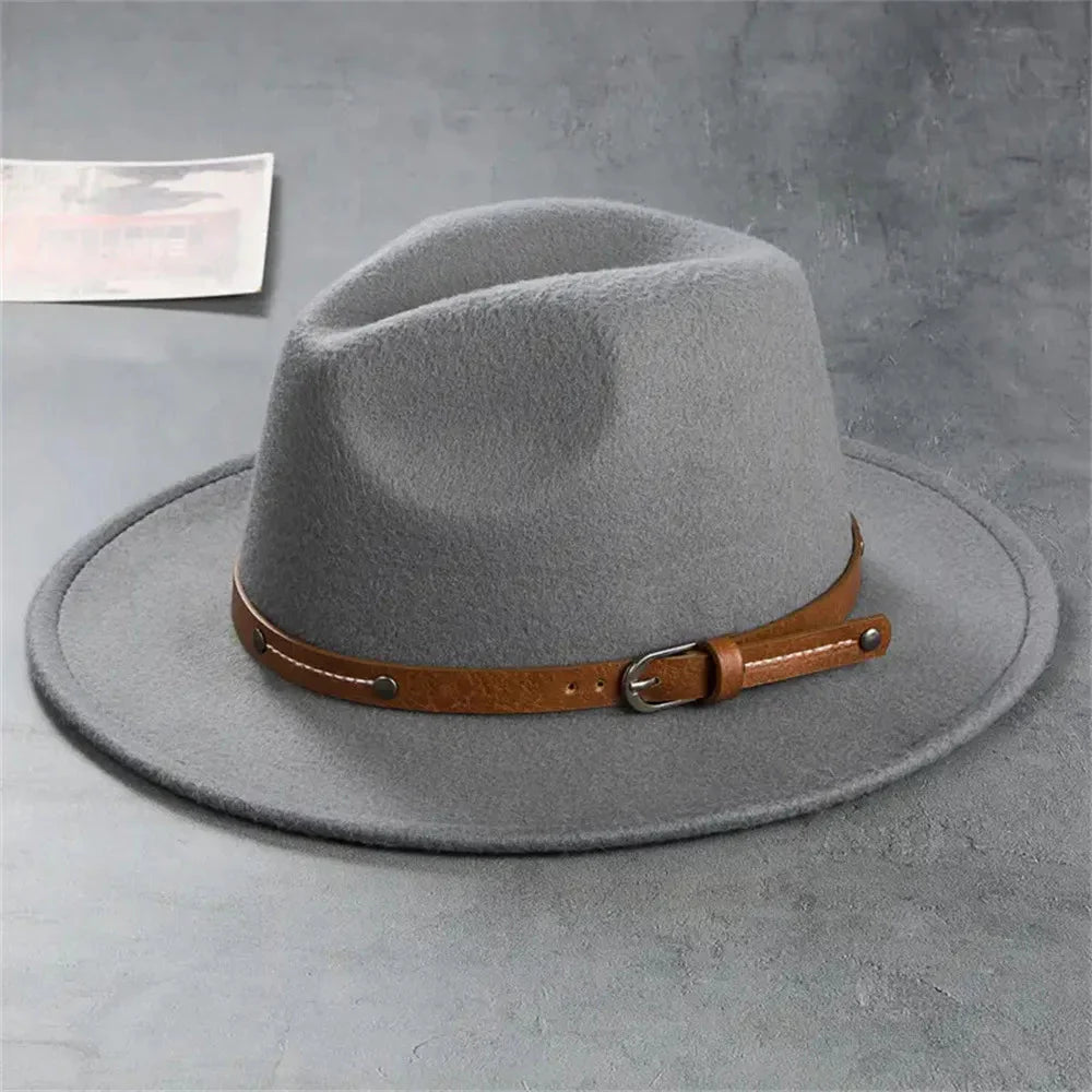 Unisex Wool Fedora – Flat-Brim Felt Hat for Fall & Winter
