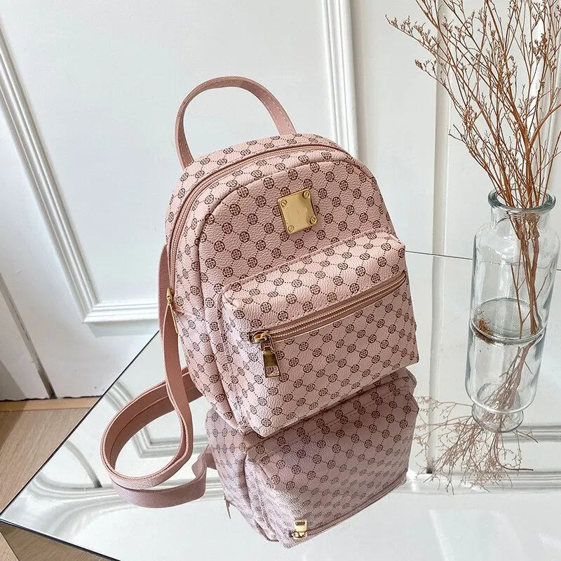 Women's Classic Patterned Backpack - Dark Brown & Pink - Image 2