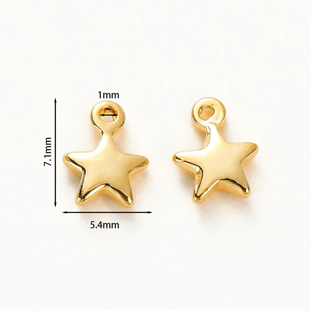 20pcs/lot 5x7MM Hole 1.0MM 14K 18K Gold Color Plated Brass Small Star Charms High Quality Pentant For Diy Jewelry Accessories