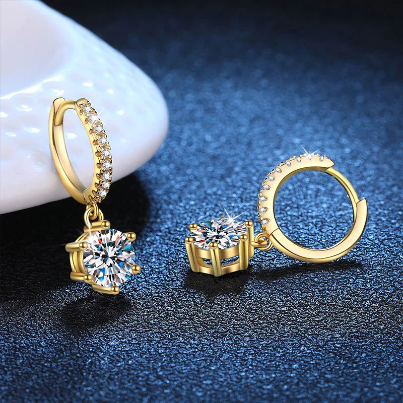 NeeTim 0.5ct 1ct Moissanite Drop Earrings S925 Sterling Silver with Gold Plated Wedding Jewelry With Certificate Hoop Earrings