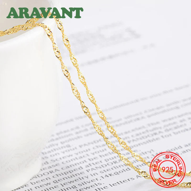 Aravant 925 Silver 1.3mm 18K Gold Water Wave Necklaces Chains For Women Fashion Jewelry