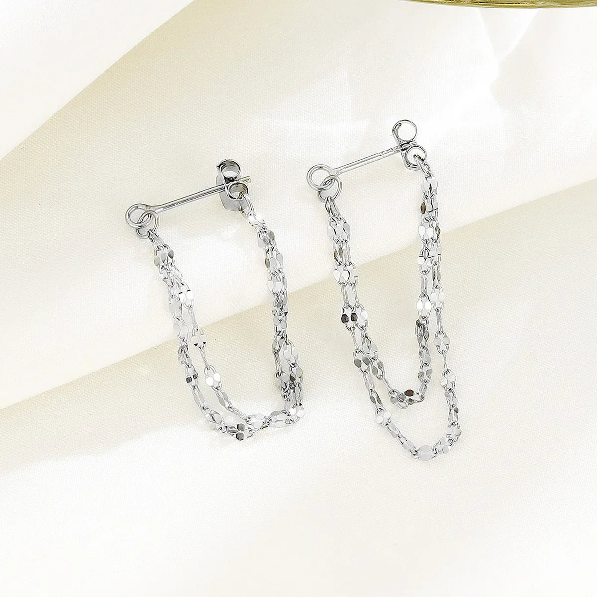 925 Silver designed earrings with double layered tassel chains at the front and back, exquisite earrings and dynamic earrings