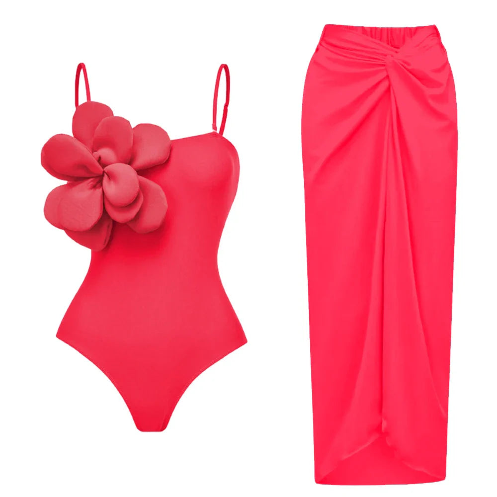 Women's 3D Floral One-Piece Swimsuit and Matching Sarong Cover-Up - Image 7