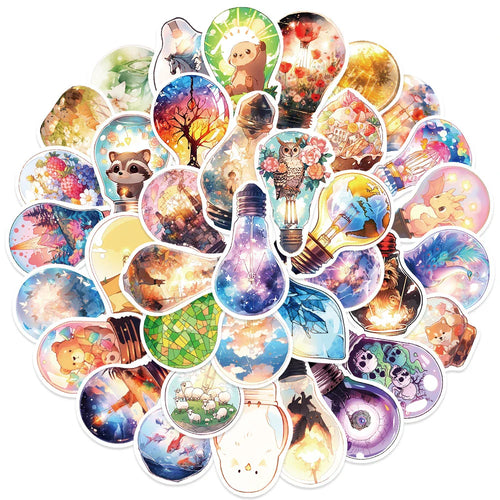 10/30/50pcs INS Style Fantastic Light Bulb World Cartoon Aesthetic Stickers Cute Decal Laptop Graffiti Girl Gradient Sticker Toy